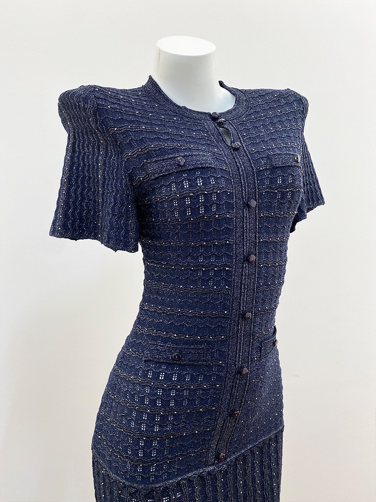 🎁AUTHENTIC Sandro Women Round Neck Rhinestone Crochet Knitted Evening Dress SML