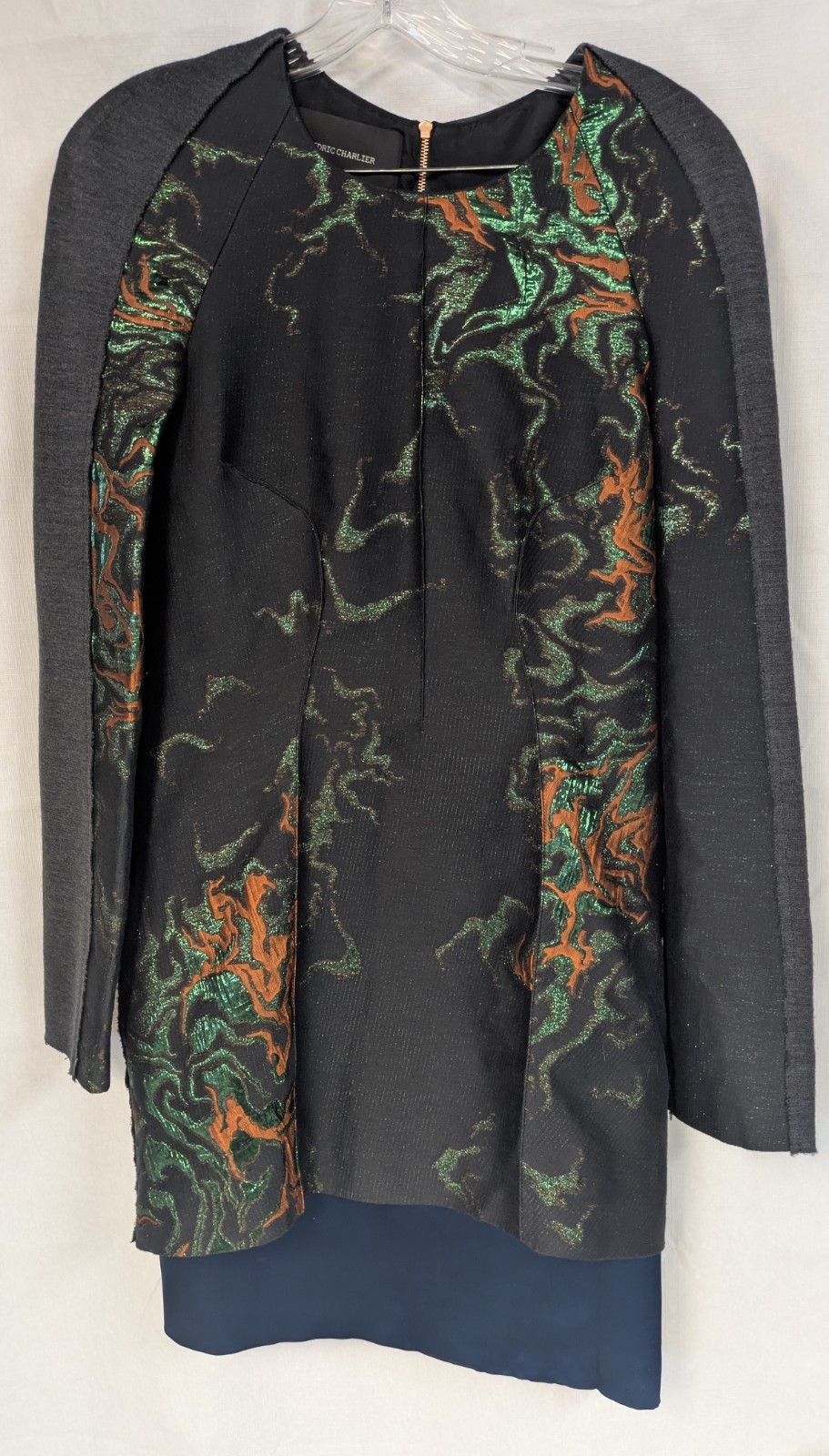 Cedric Charlier RARE Black/Gray/ Blue Metallic Brocade Dress Sz. US 10