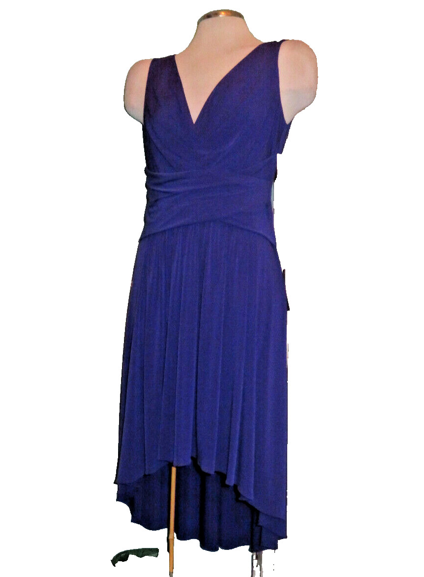 Ivy & Blue ~ Purple Jersey Draped V-Neck Sleeveless Hi-Low Party Dress 10 NEW
