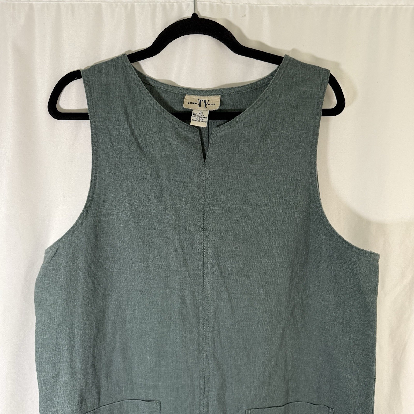 Original TY Wear Linen Blend Maxi Dress Womens 16 Green Sleeveless Vneck Pockets