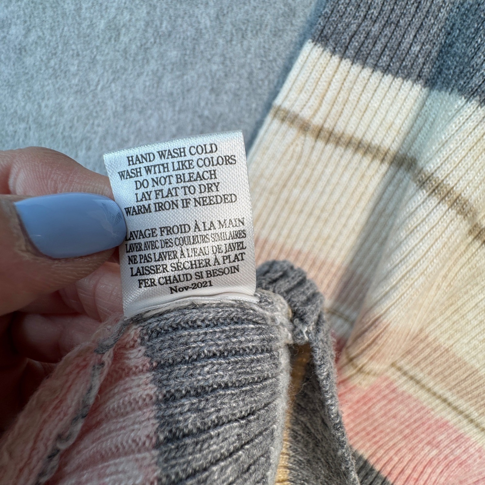 Z Supply Maxi Dress Ribbed Knit Striped V Neck XS Cream Pink Grey