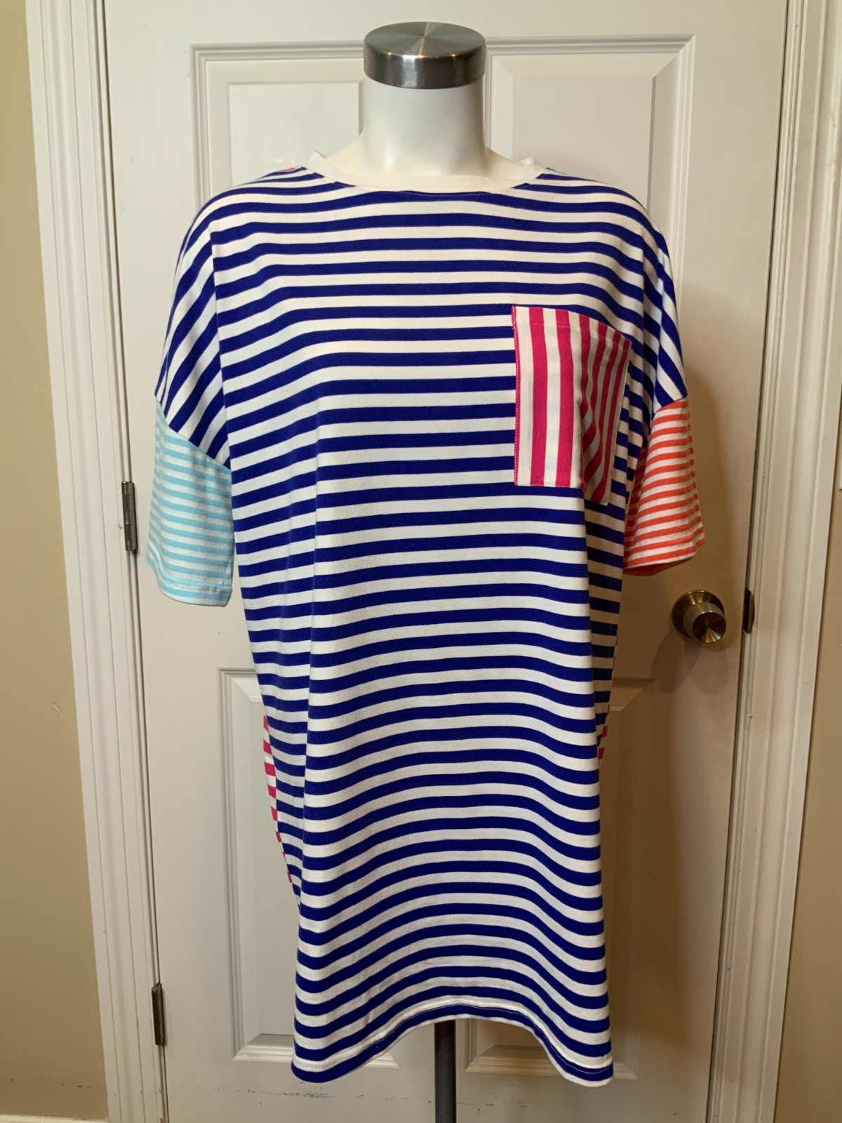 Solid & Striped Jourdan T-Shirt Dress Pink Blue White Striped NWT $128, Size S
