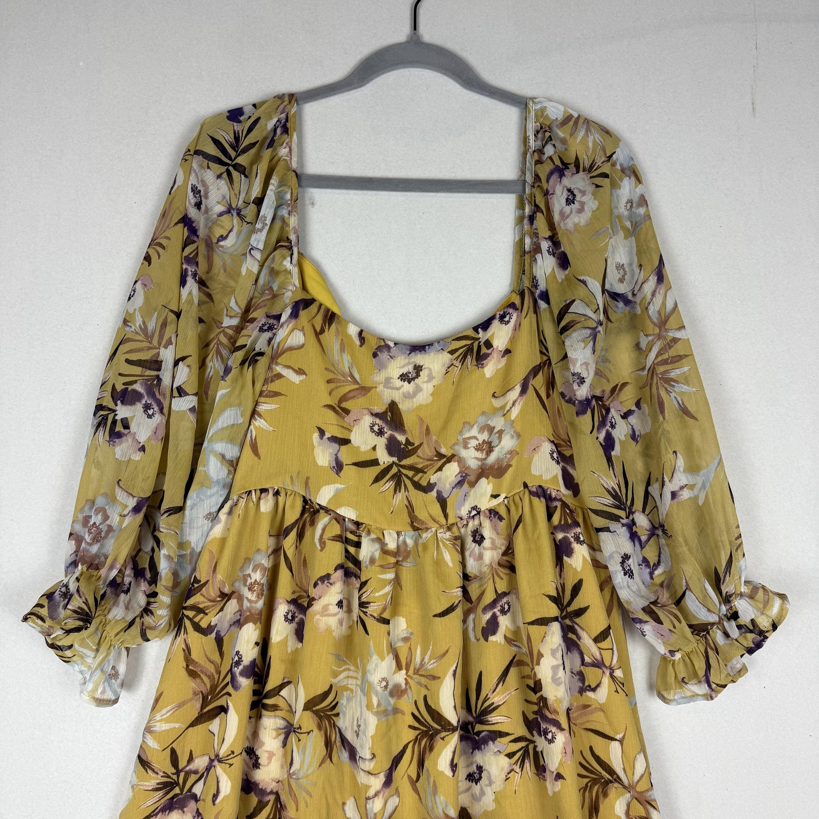 By Together Dress Womens Large Yellow Floral Long Sleeve Cutout Sundress Boho