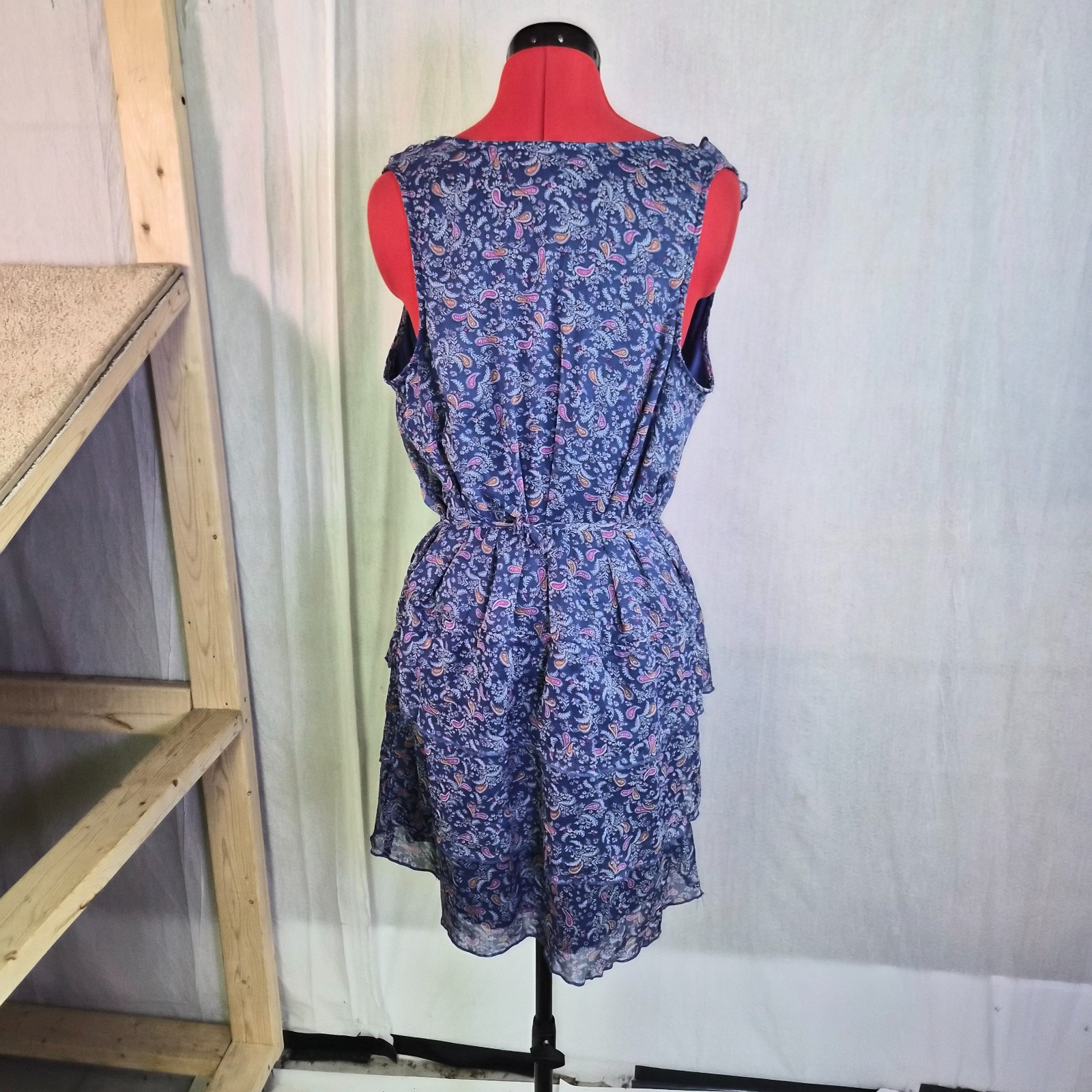 Mossimo Supply Co Womens Blue Floral Tiered Mini Dress Size XL Paisley Y2K F951