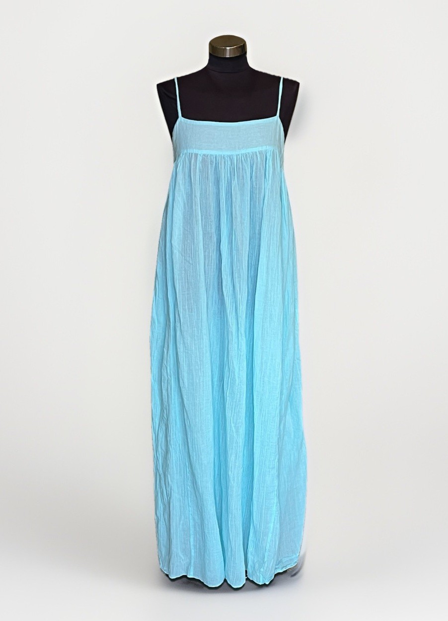 Free People Intimately On My Own Semi Sheer Cotton Gauze Maxi Dress Sky Blue M