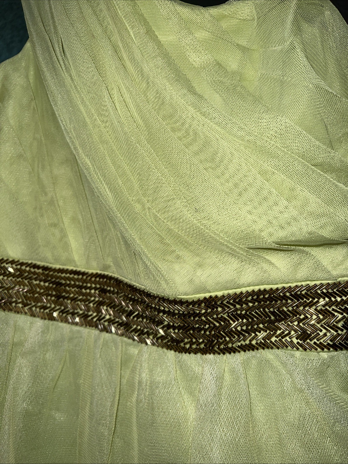 Max & Cleo Womens One-Shoulder Silver Beaded Green Tulle Cocktail Mini Dress 4