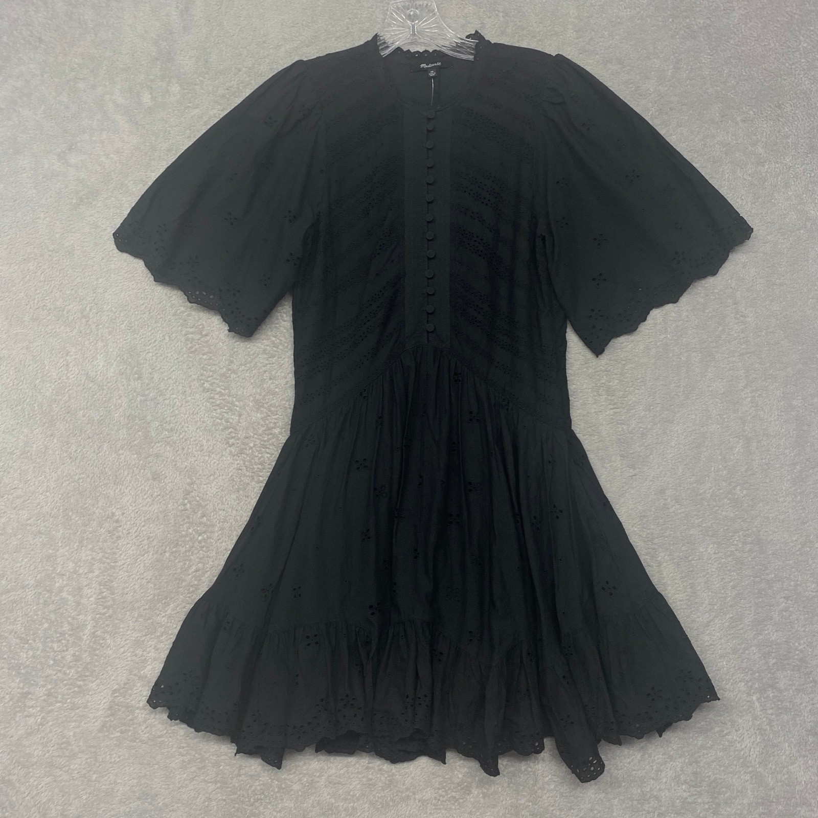 Madewell Dress Size 00 Black Eyelet Flutter Sleeve Mini Cotton Sundress NU556