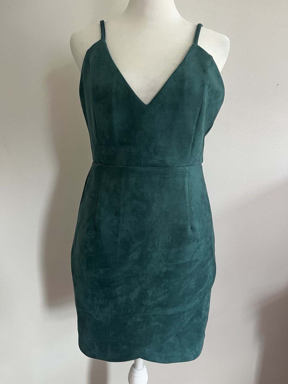 superdown Green Suede V-Neck Strappy Bodycon Mini Dress Zip Adjustable Size M