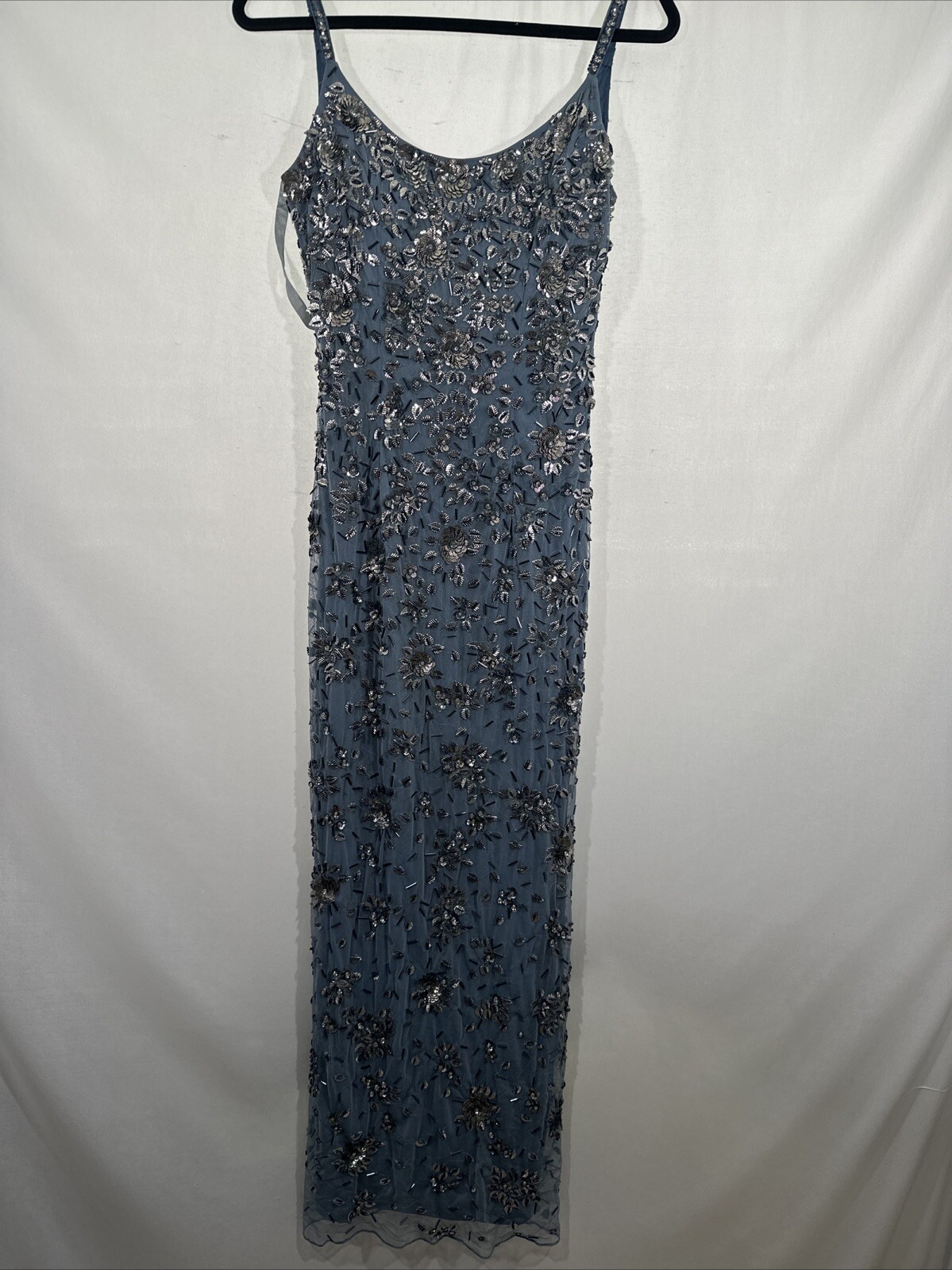 NWT Mac Duggal [ 4 ] 5477 Floral Embellished Scoop Neck Evening Gown Slate Q1001