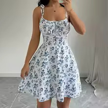 Women’s Summer Floral Spaghetti Strap Beach Short Dress,Womens Dresses.