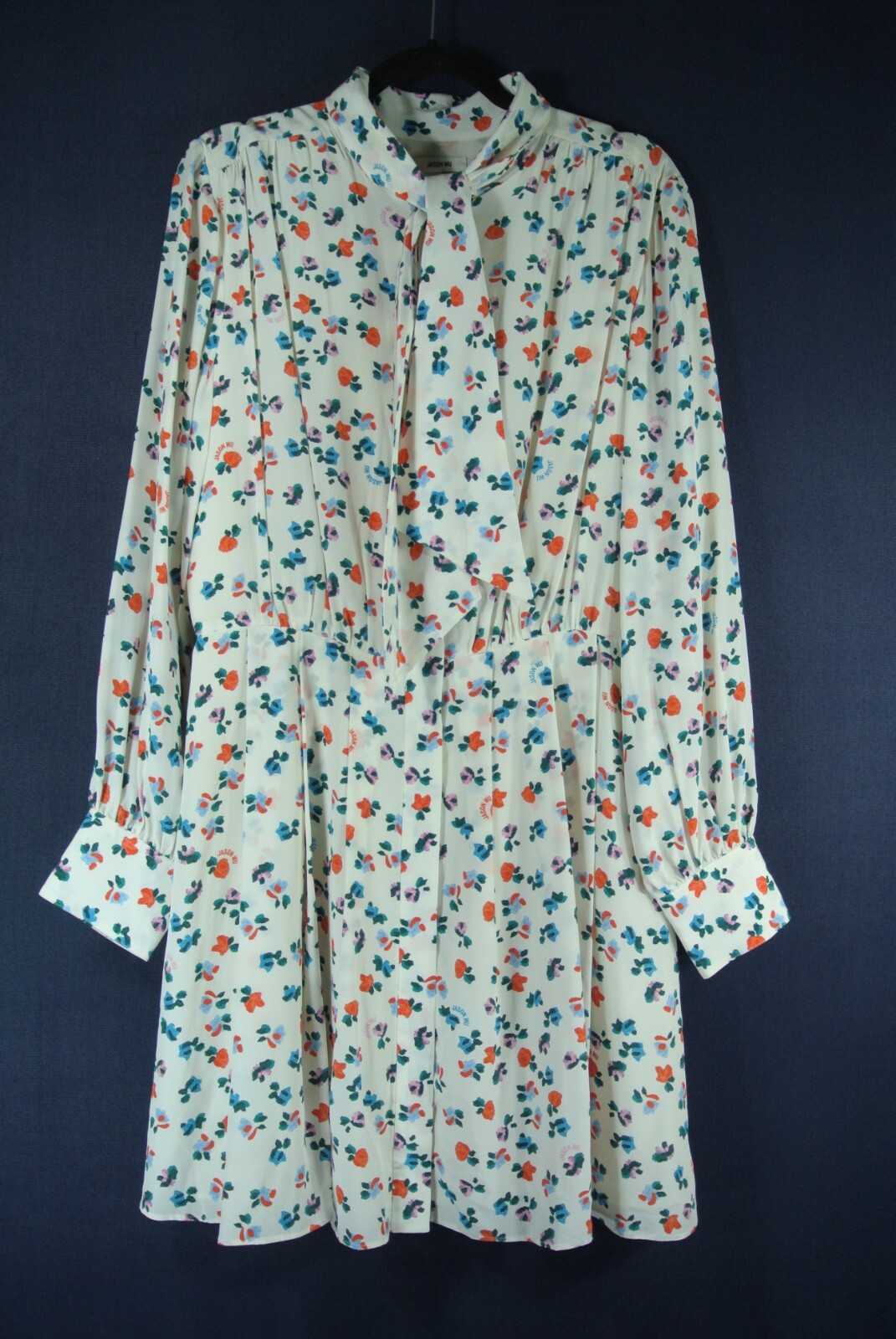 NEW Jason Wu Tie-neck Floral-print Silk Crepe De Chine Silk Dress Size 12 #MD700