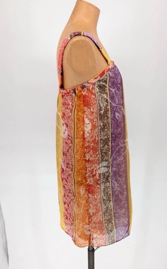 Alice + Olivia Patchwork Mini Dress S Designer Sheer Strappy Slip Festival Tunic