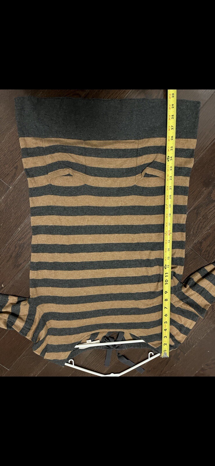 Women Grey & Brown Striped sweater dress. Wool Cotton Blend 2 front pockets L