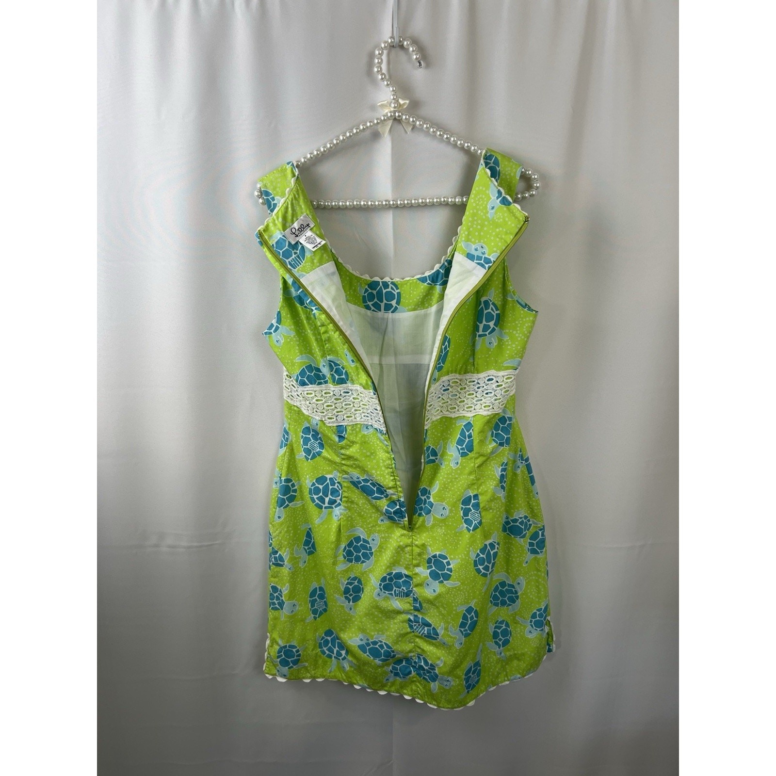 Lilly Pulitzer Dress Sea Turtle Print Lace Trim Details Size 8 Cotton Vintage