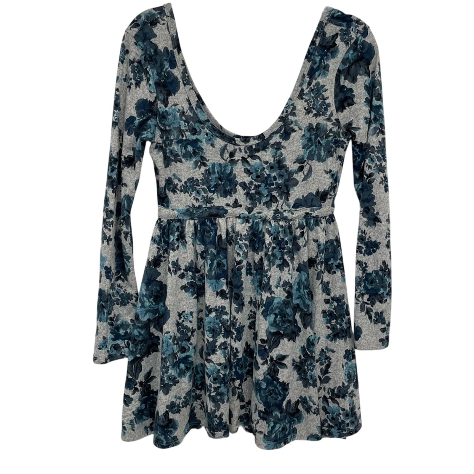 Brandy Melville Basil Lola Blue Floral Deep Scoop Neck Fit & Flare Mini Dress M