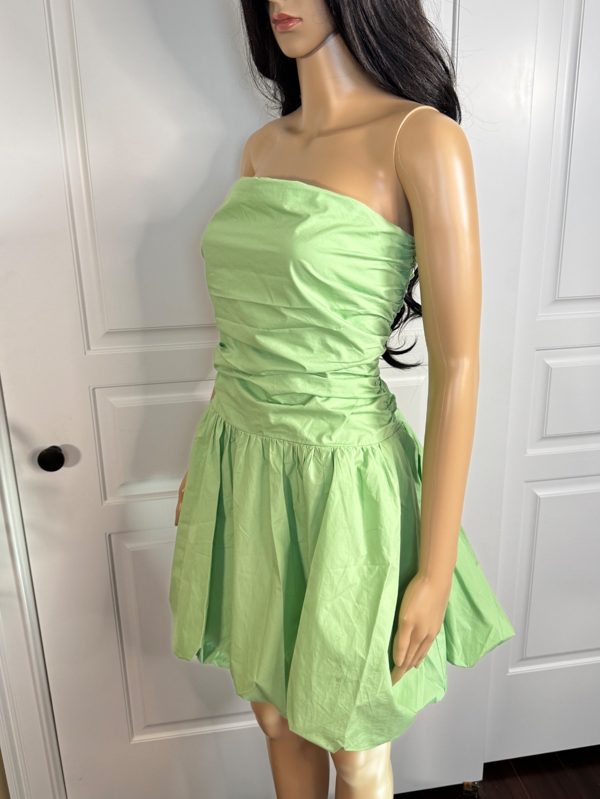 MINT COLORED STRAPLESS DROP WAIST BUBBLE HEM MINI DRESS WITH POCKETS – NWT