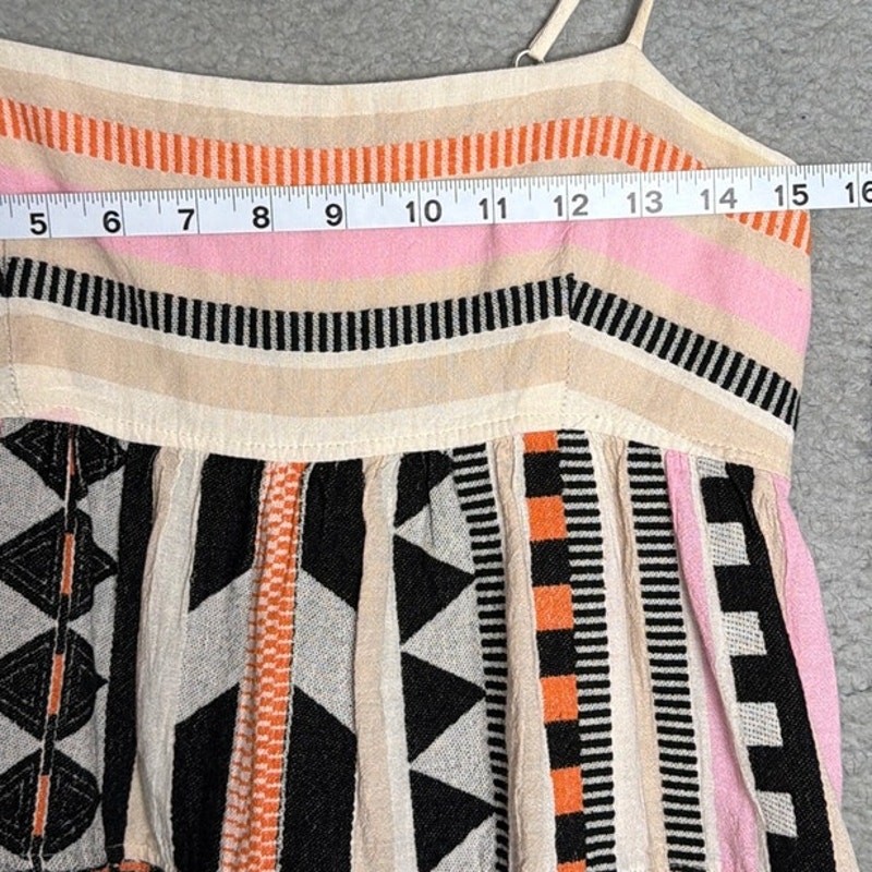 Devotion Twins Square Neck Mini Dress Greek Boho Geometric Tiered Sundress SZ M