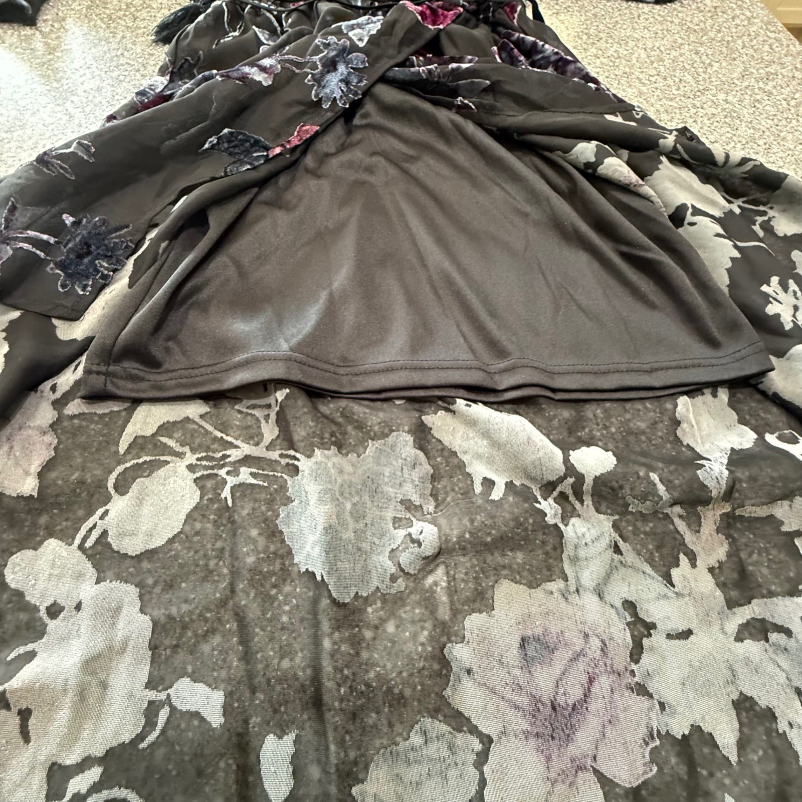 Flying Tomato Burnout Velvet Floral Maxi Dress Black High Low Bell Sleeve Wrap