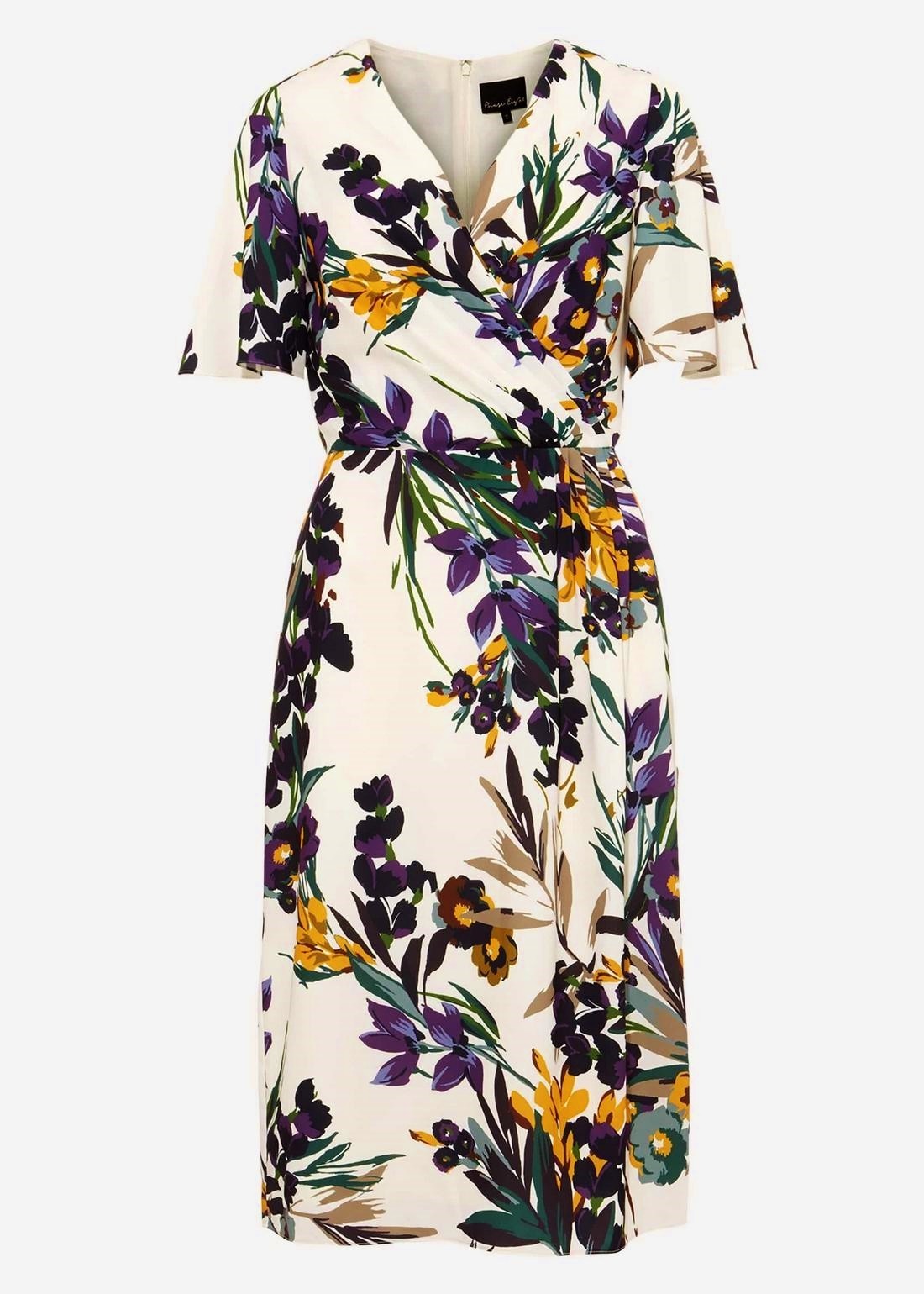 PHASE EIGHT ADELE CREAM MULTI FLORAL 50’S PLEAT MIDI PENCIL DRESS 10 ONCE £130