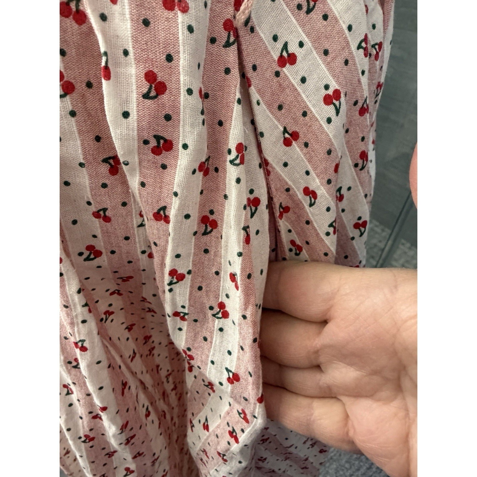 Cherry Print Shirt Swing Dress Size 4 Stripe Retro Rockabilly Unique Vintage