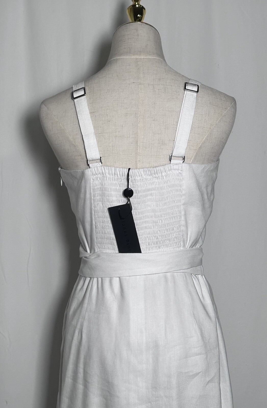 Gianni Bini Sheath Dress Wrap 4 Linen Blend Belt Spaghetti Straps White NW $129