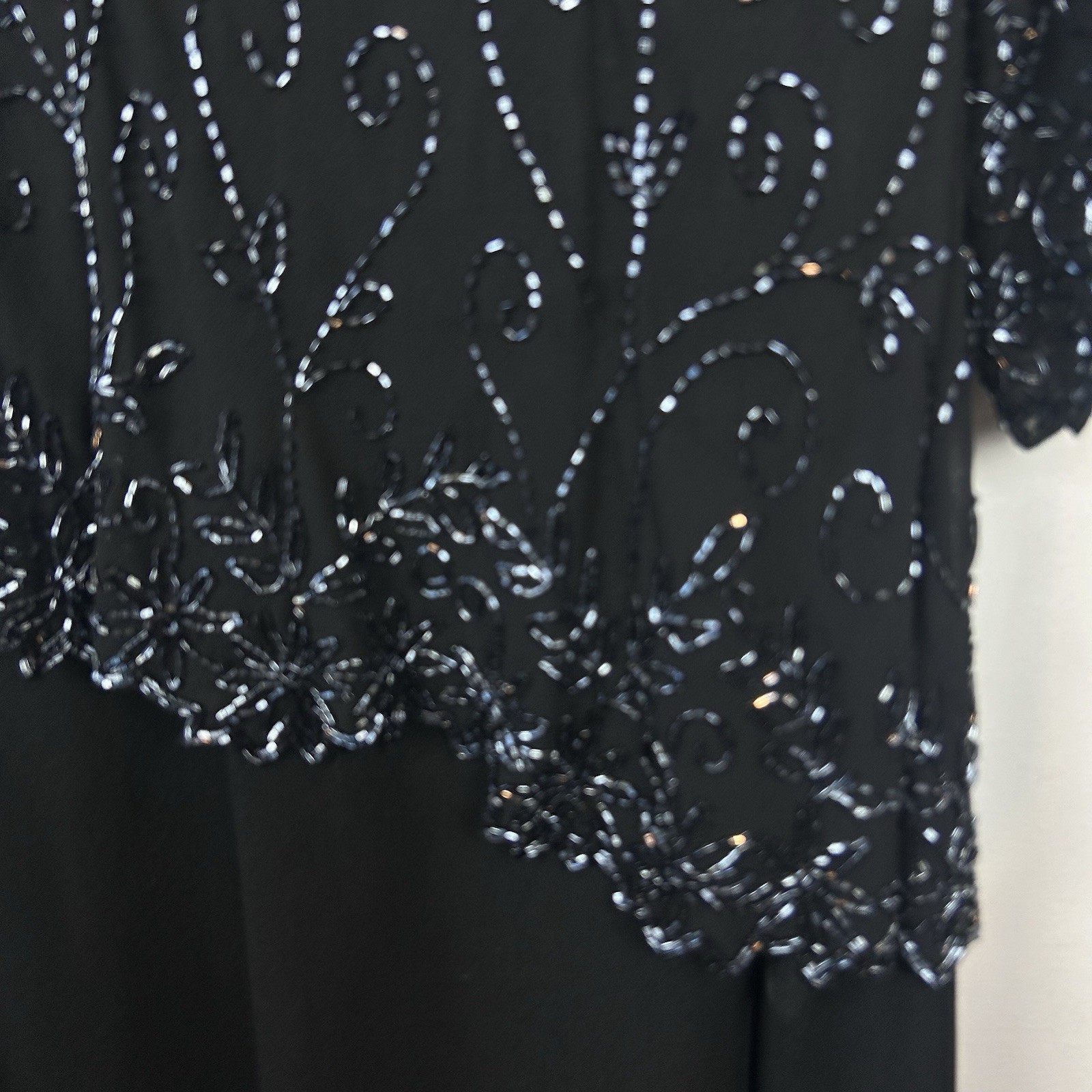 JKARA Evening Gown Womens 16 W Black Chiffon Beaded Wedding Black Tie Event