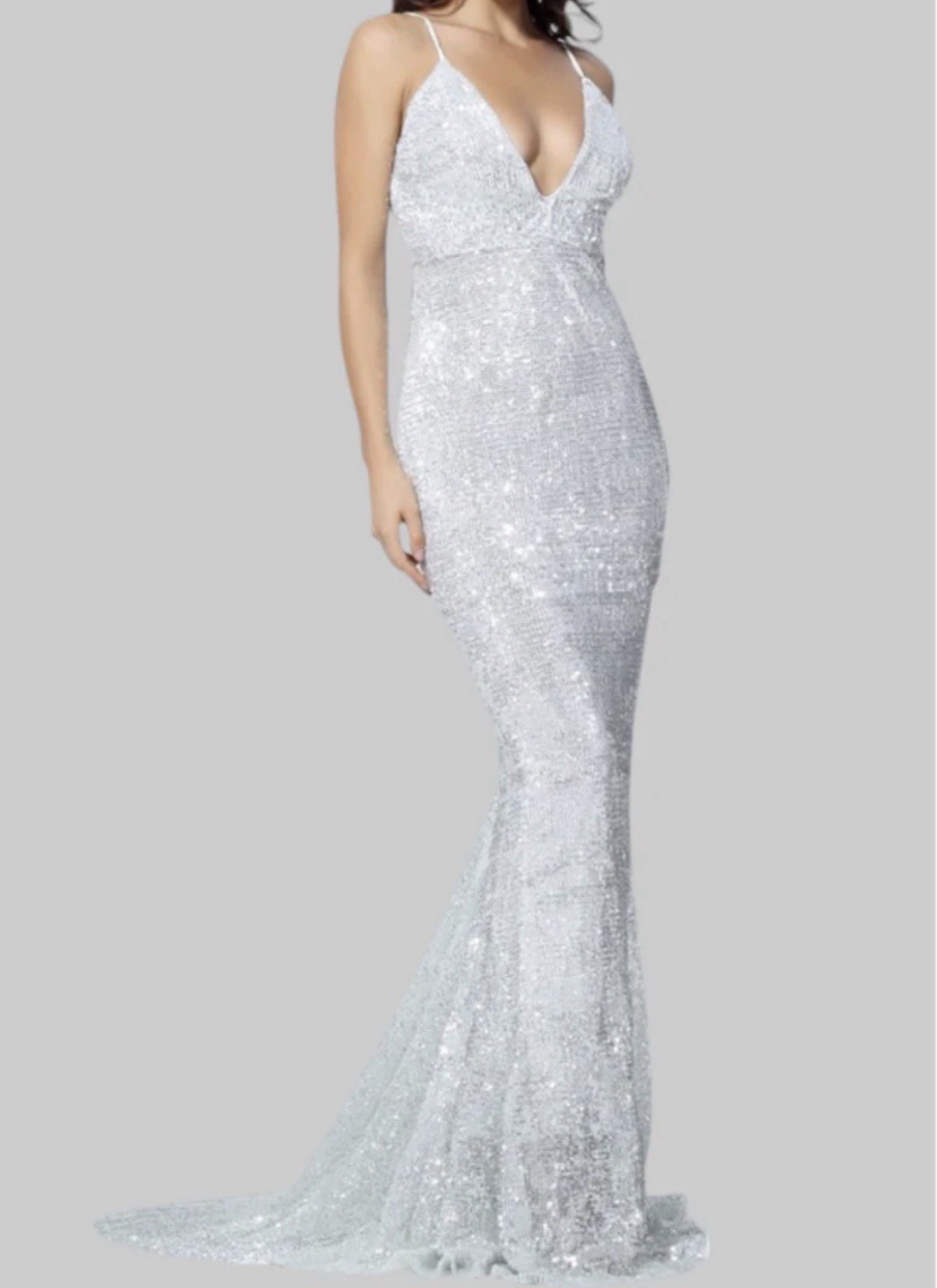 Silver Sequin Glitter Maxi Dress Strapless Formal Evening Prom Gown