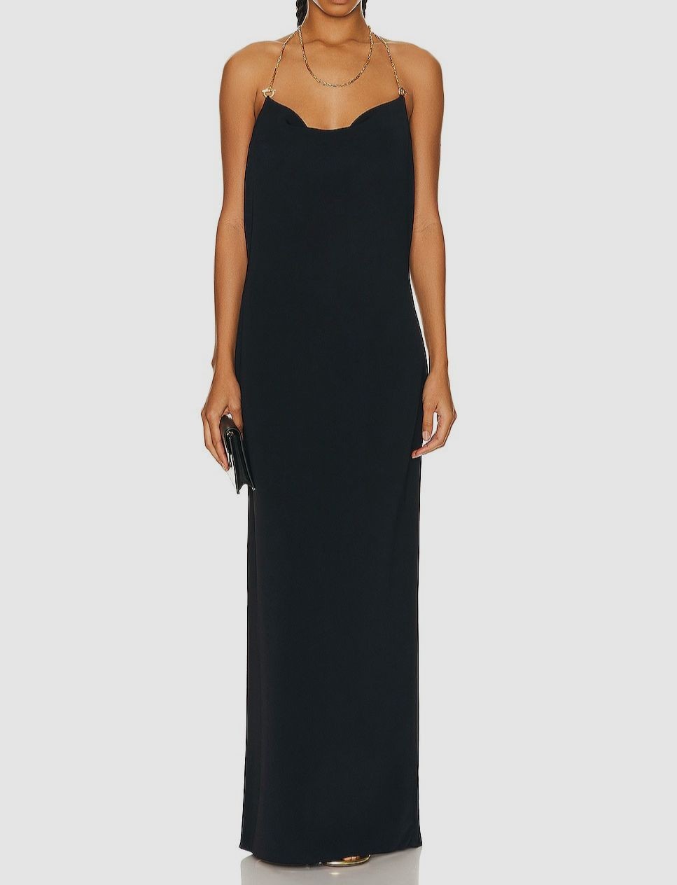 Bottega Veneta Women’s Black Rib-Knit Halter Chain-Link Maxi Dress Size M