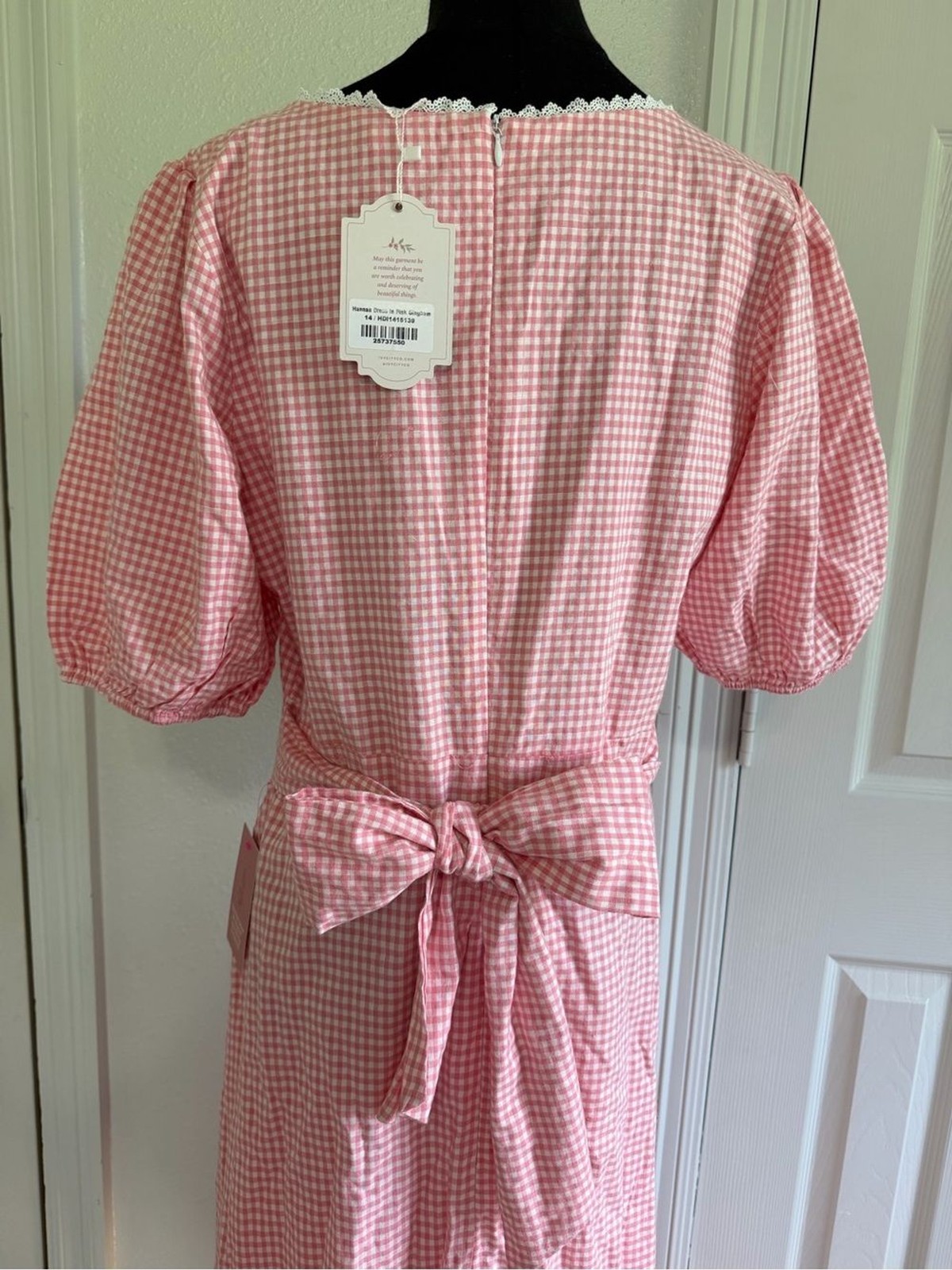 NWT Ivy City Co Hannah Pink Gingham Dress Size 14 Cottagecore Puff Sleeve modest