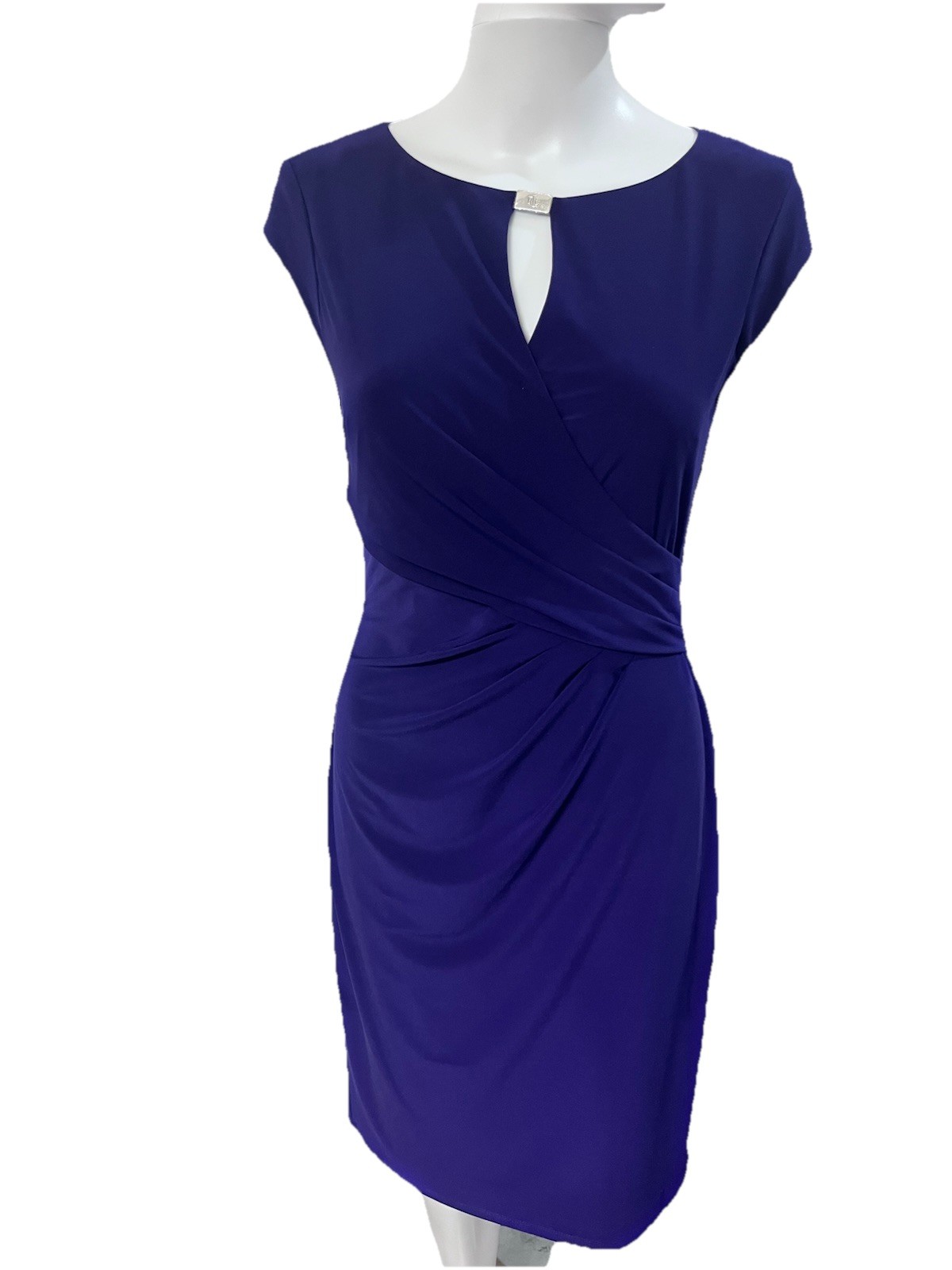 Lauren Ralph Lauren Size 4 Purple Ruched Stretch Dress Faux Wrap Career Church