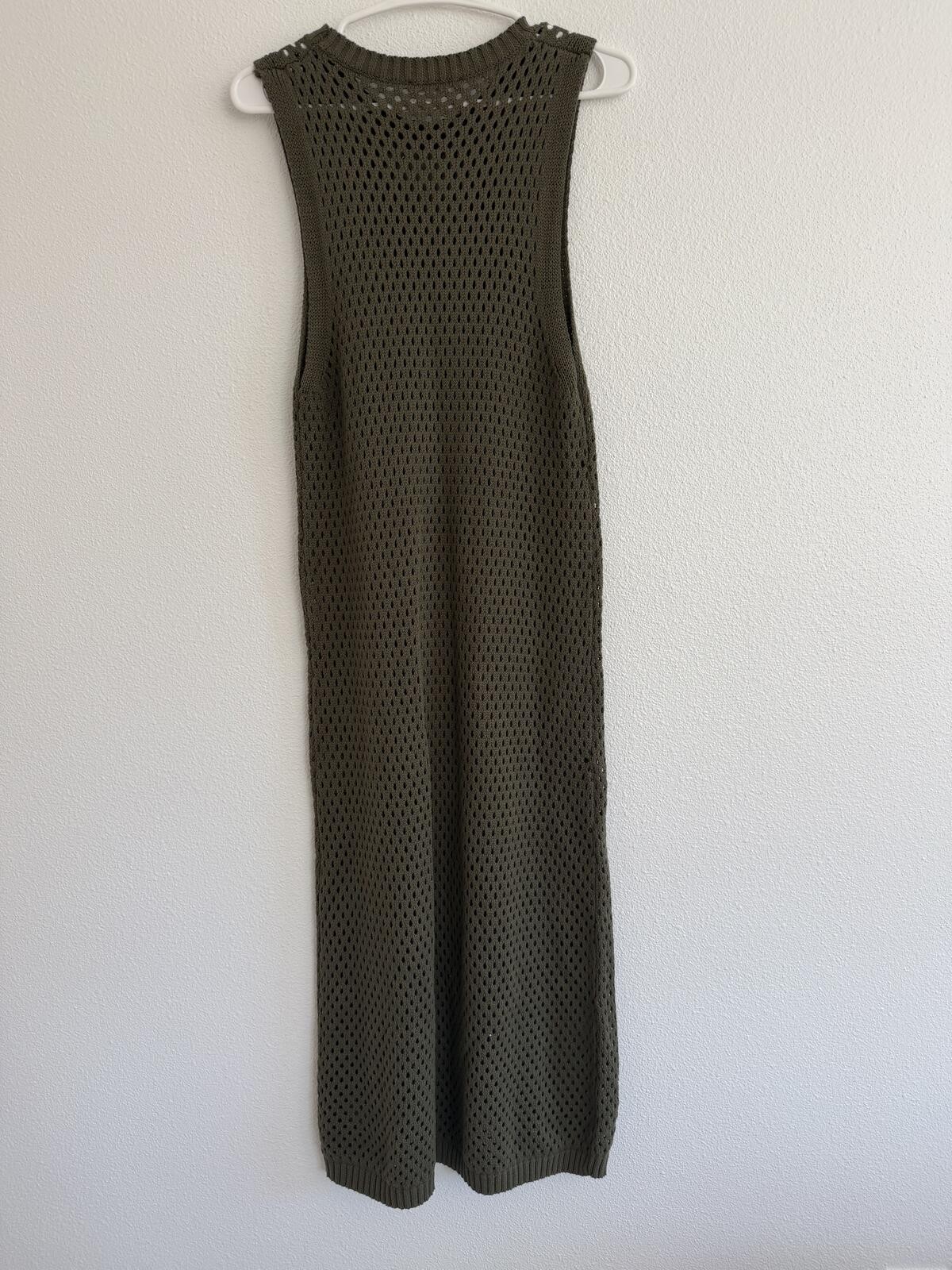 NWT Ali Golden 100% Cotton Olive Open Knit Midi Dress Sz L Beach Summer Boho