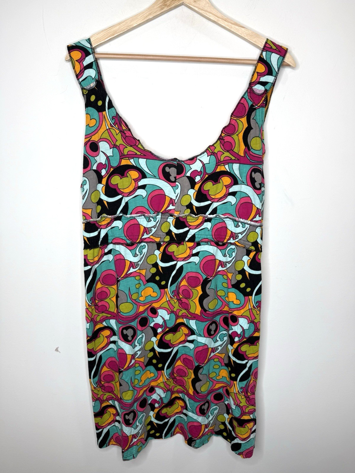 Y2K Disney Parks Mickey Mouse Psychedelic Abstract 70s Retro Tank Swim Dress M