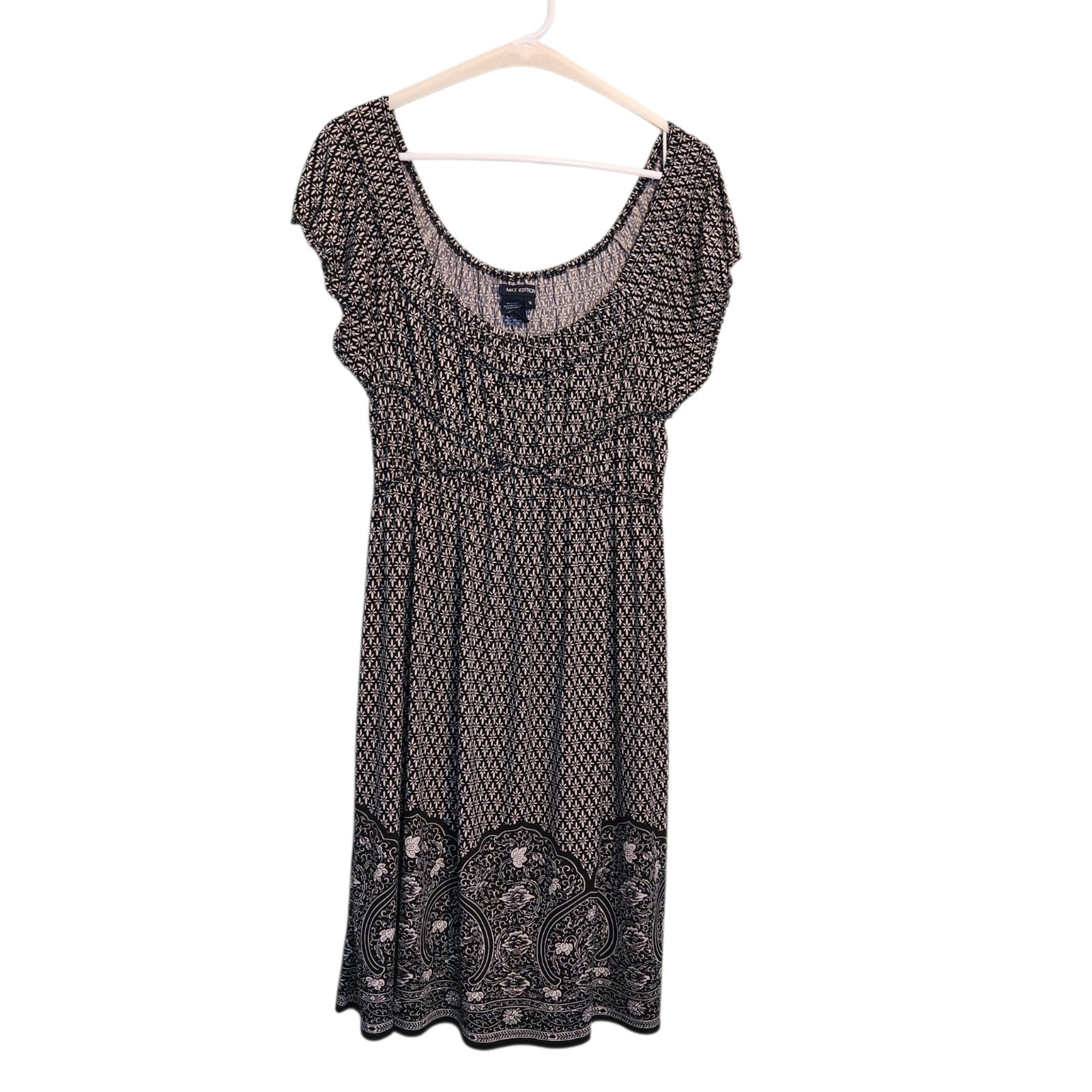 Max Edition Midi Dress Black White Floral Stretchy Women’s Size Medium