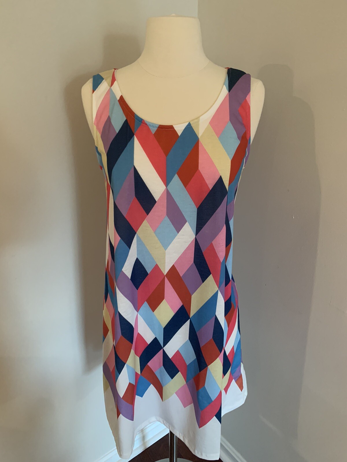 NWT Wanna B Sleeveless Dress Sz M Geometric Multi Color Shift Pink Blue Purple