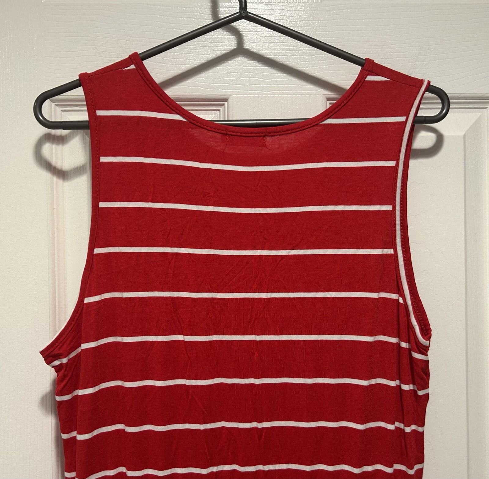 HOUNT Size L Pullover Sleeveless Long Maxi Dress Red/White Stripes w/ pockets