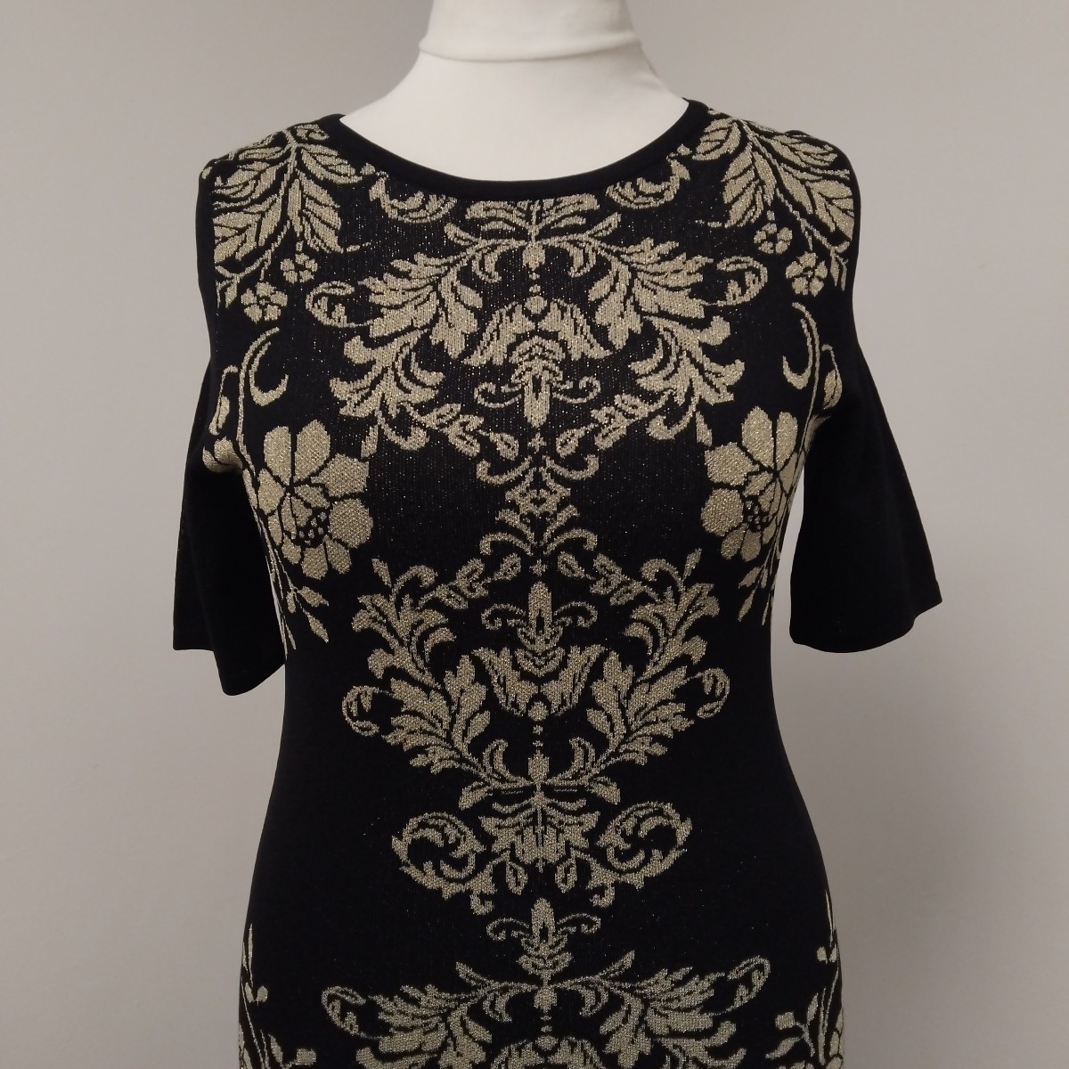 M&Co Floral Brocade Style Knitted Black & Gold Dress UK 16 BNWT Autumn Winter
