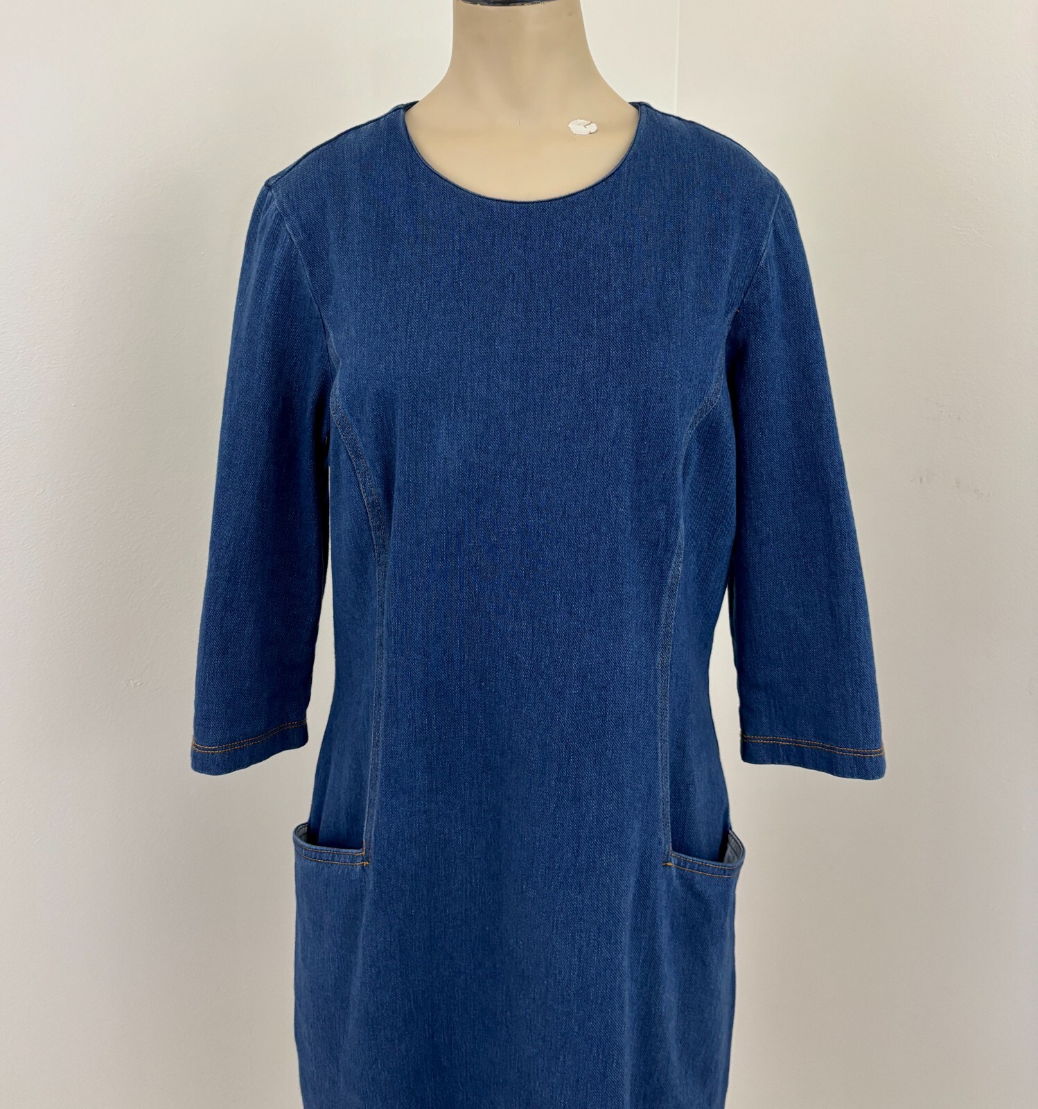 J MCLAUGHLIN CATALYST Women Sz Medium Dark Denim Pocket 3/4 Sleeve Stretch Dress