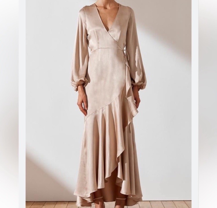 New Shona Joy Joan Midi Wrap Dress Sz 6 NWT Gold
