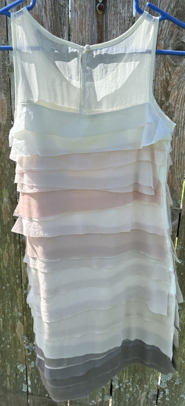 LOFT Layered Sheer Neutrals Sheath Dress Keyhole Button Back Closure Size 0P