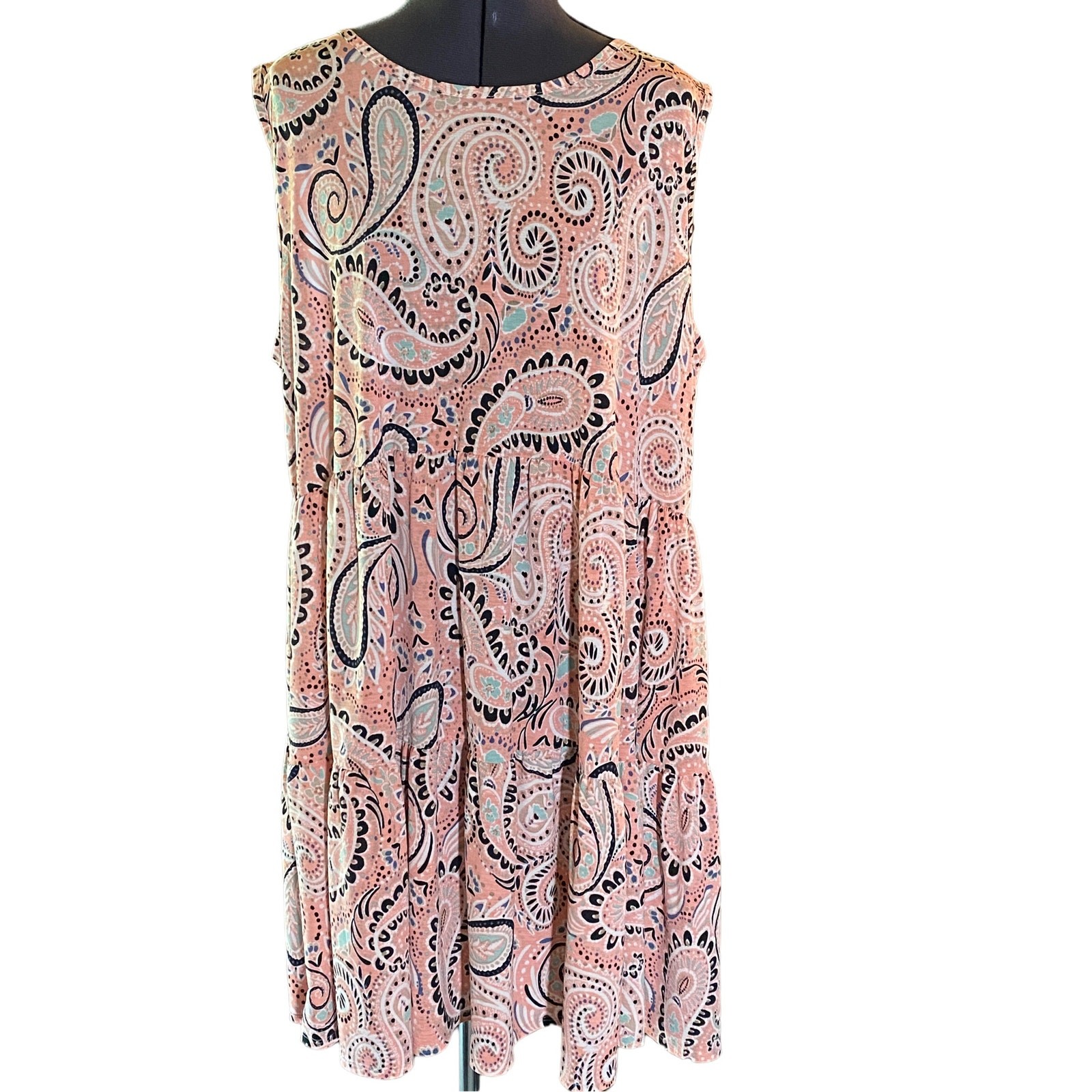 Crépas Womens L Boho Knit Paisley Midi Popover Pastel Wrinkle Resistant Dress