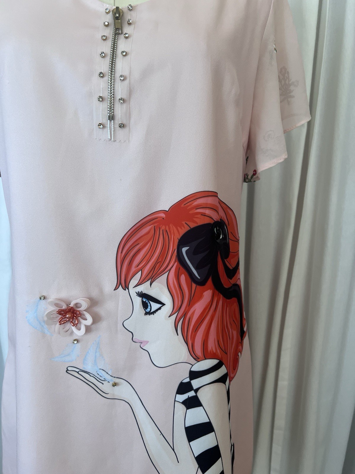A Fuli Lined Pink Make A Wish ShiftDress W/ Graphic Illustration Sz 10