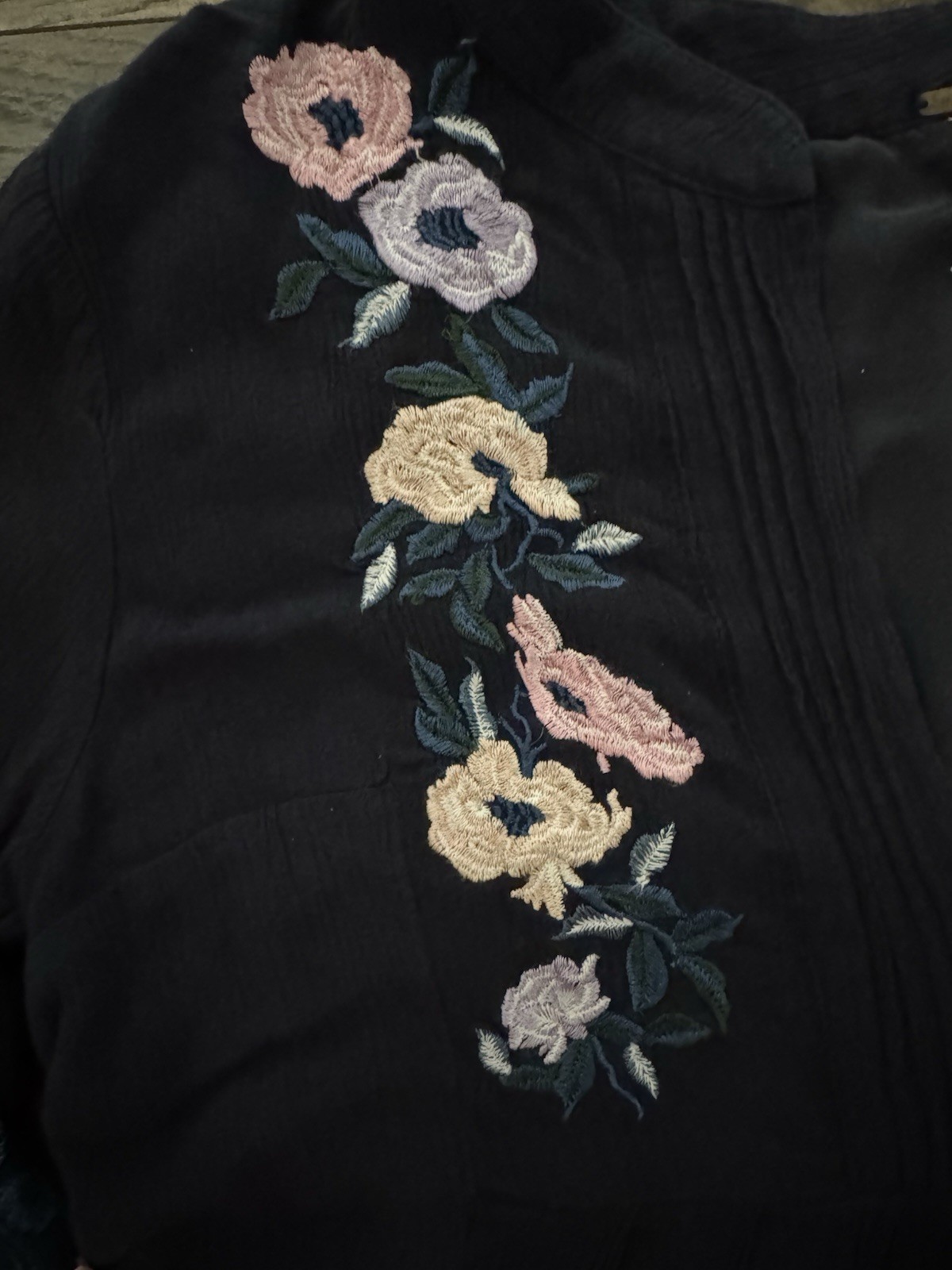 Free People Mia Boho Floral Embroidered Gauze Dress Size M Black