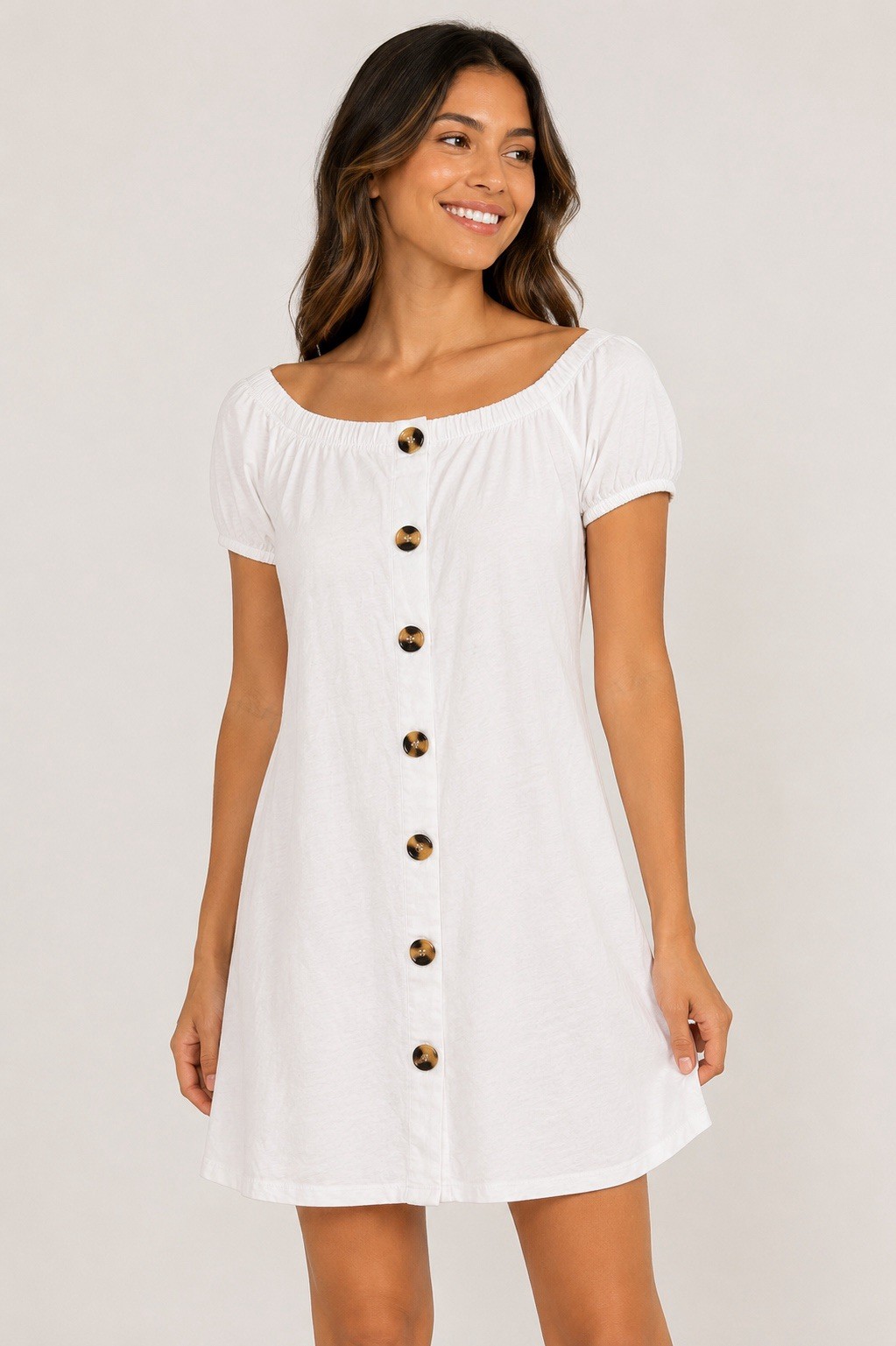 ASOS White Off Shoulder Mini Dress Women’s US 6 Button Front Tie Back Cotton