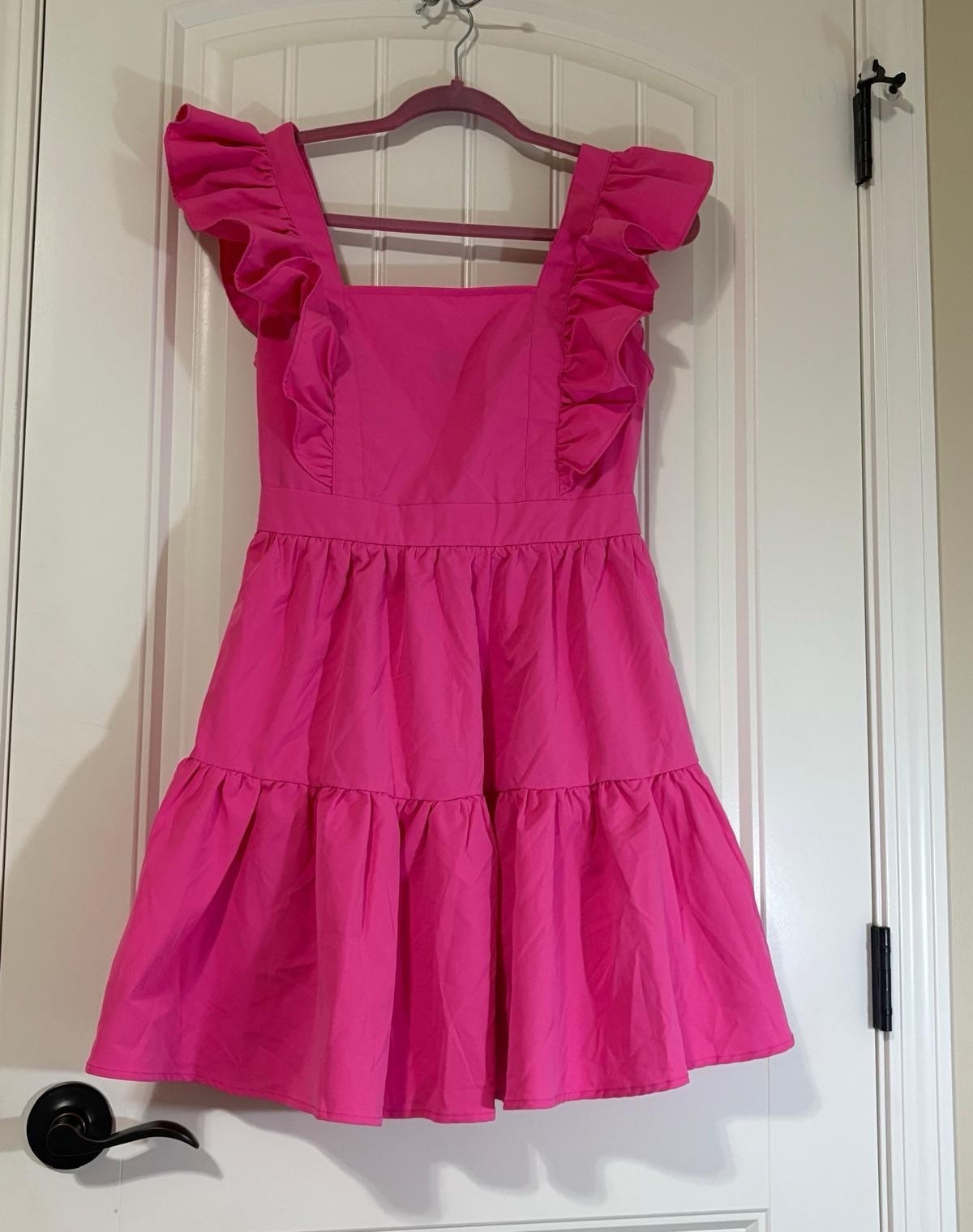 SHEIN Pink Square Neck Fit & Flare Mini Dress Ruffle Bow Sleeveless S