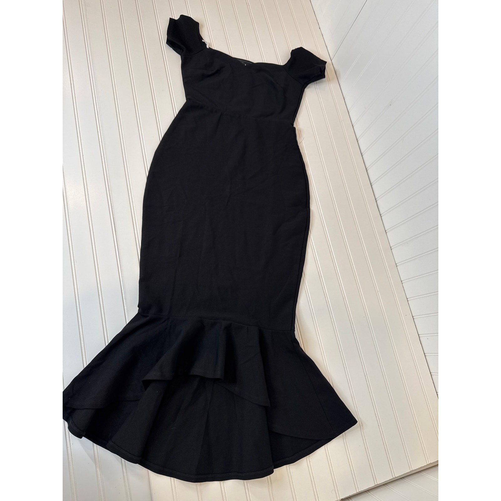 Lulus How Much I Care Black Off Shoulder Midi Dress Prom Party Holiday Medium
