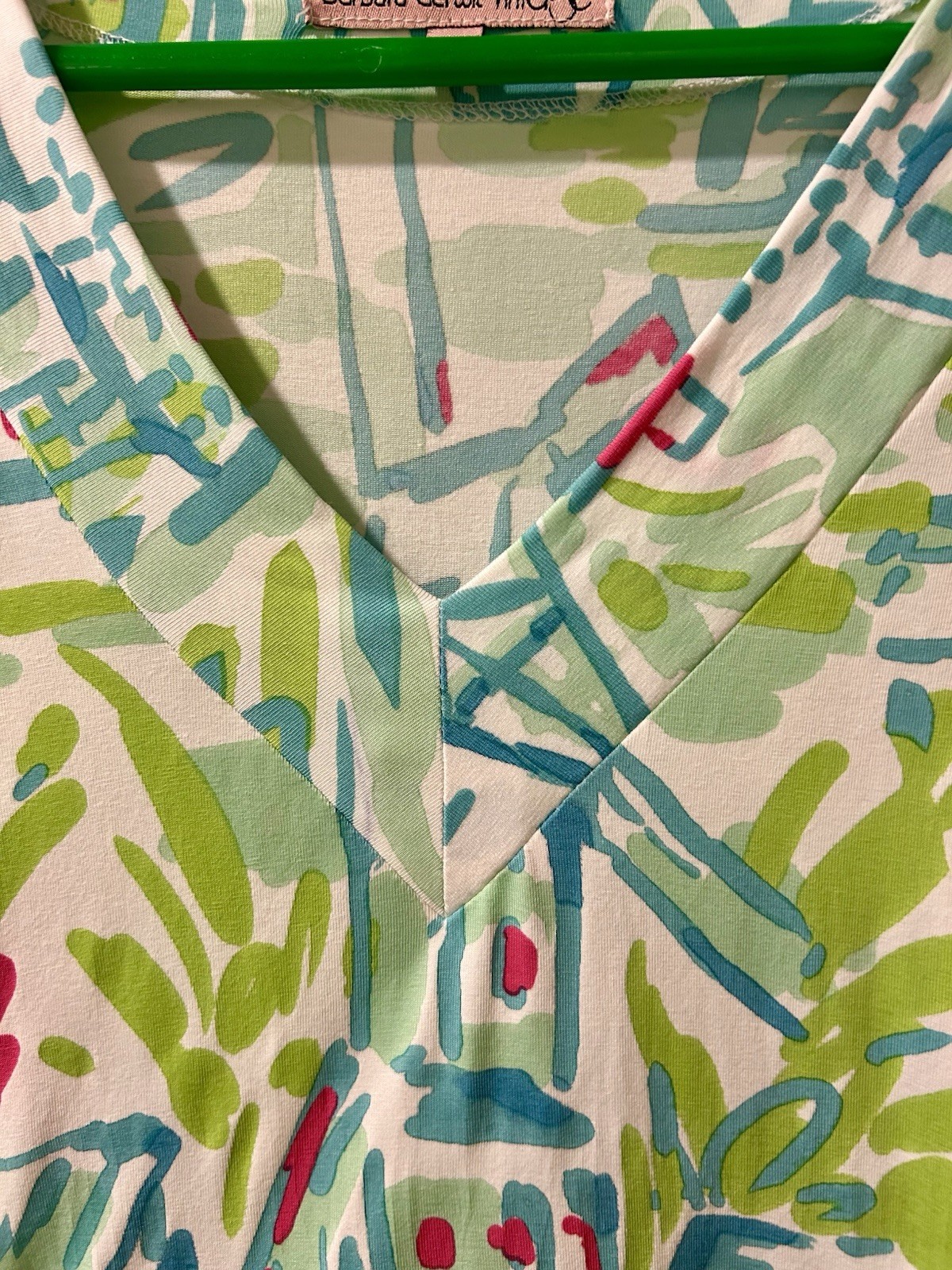 BARBARA GERWIT White Aqua Blue Green Pink Dress S Summer Holland Windmill Tulips