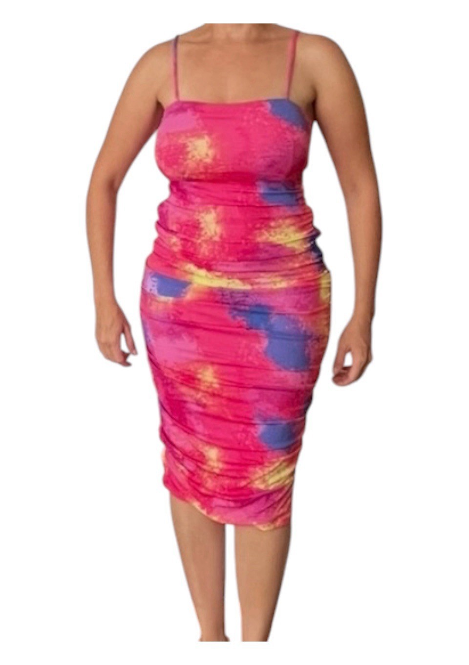Bar III Pink Tie-Dye Spaghetti Strap Midi Dress