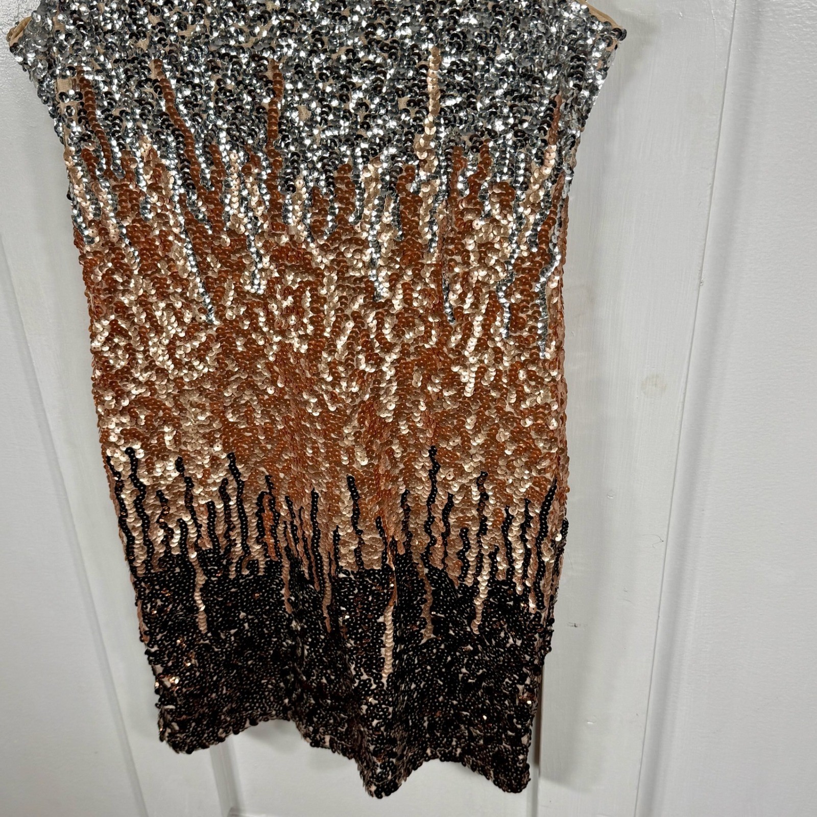 PrettyGuide Womens S Sparkly Sequin V Neck Sheath Mini Dress Copper Black Silver