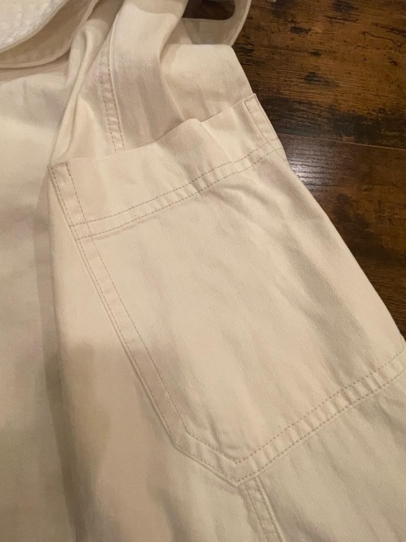 Everlane Womens Ivory Denim Organic Cotton Strap Flare Dress/Pockets/Wide Sash S