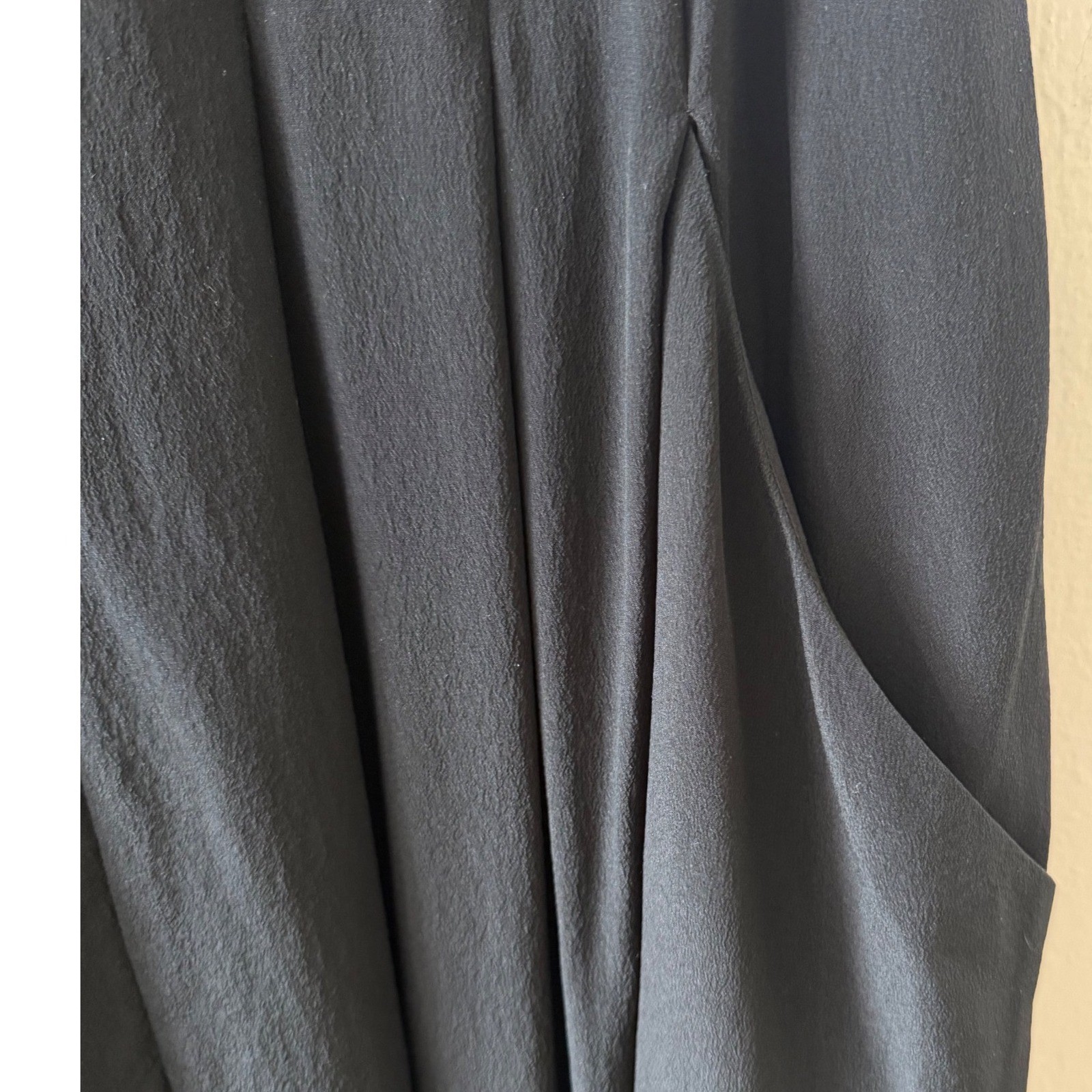 Eileen Fisher Black Silk V-Neck Lantern Dress Minimalist Quiet Luxury Large